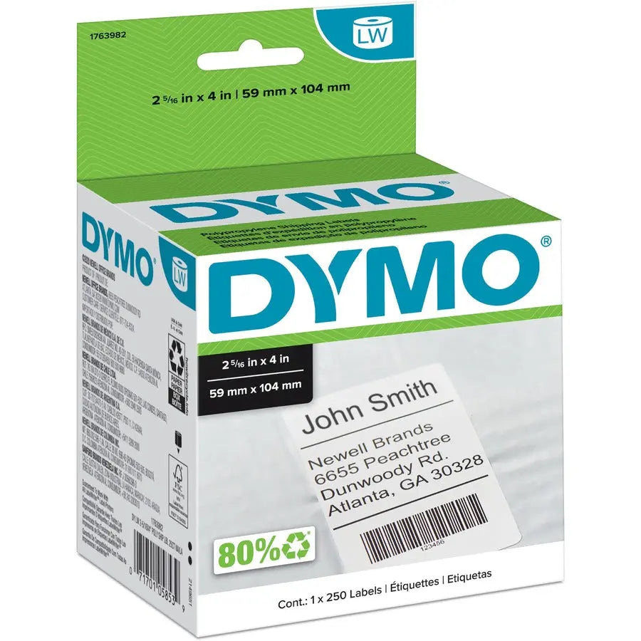 Dymo Permanent Poly Shipping Labels – Weather-Resistant, Tear-Resistant, 2.31" x 4" White Labels, Pack of 250