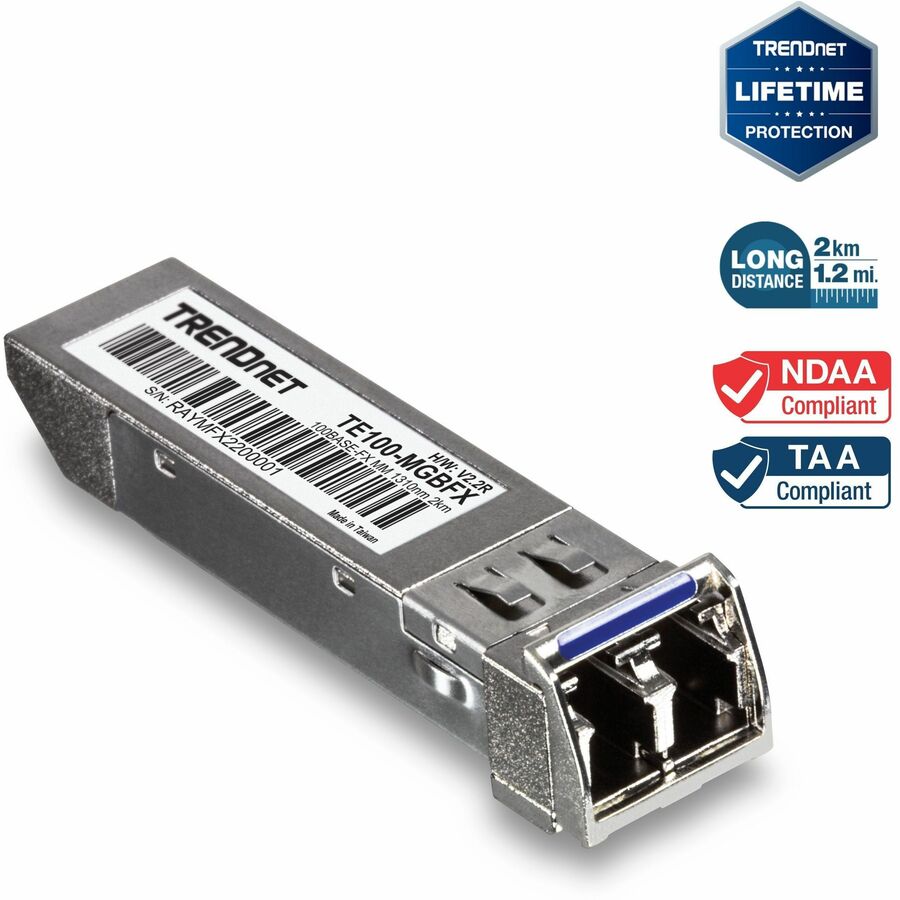 TRENDnet TE100-MGBFX Mini-GBIC Multi-Mode 100Base-FX LC Fiber Module - 2 km