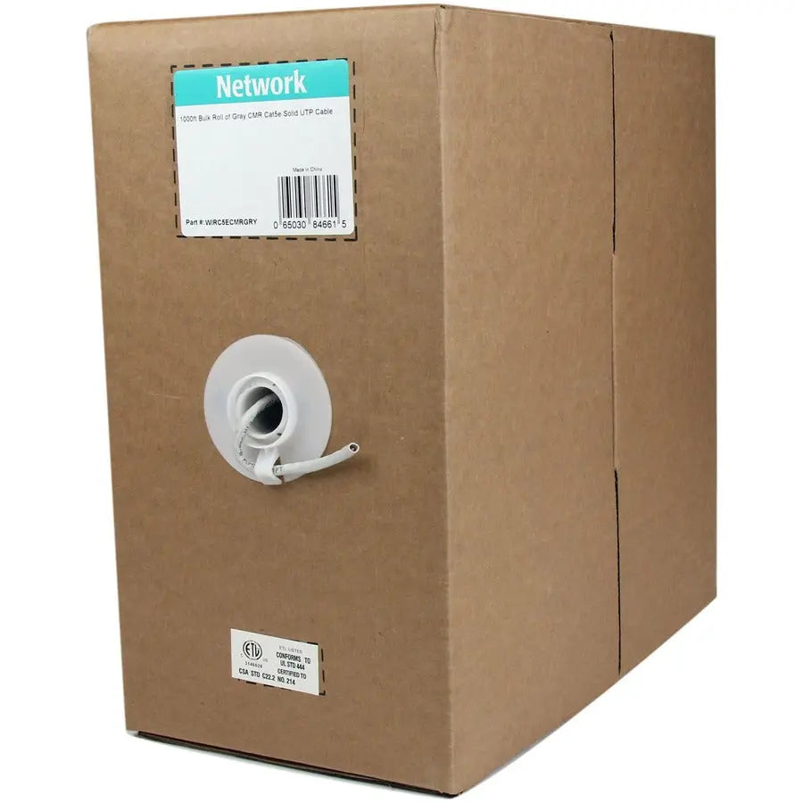 StarTech.com WIRC5ECMRGRY 1000 ft Bulk Riser-Certified Cat5e Ethernet Cable in Gray