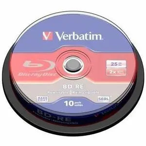 Verbatim BD-RE 25GB 2X Rewritable Blu-ray Disc - 10 Pack Spindle