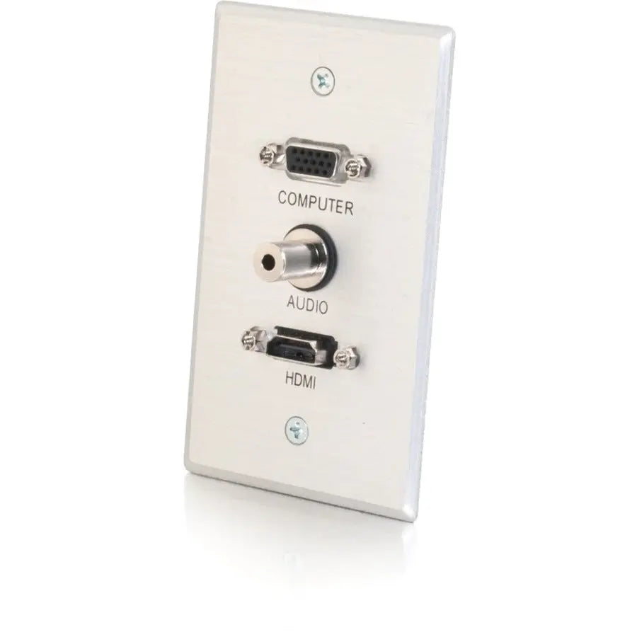 C2G 41034 Single Gang HDMI, VGA, and 3.5mm Audio Wall Plate in Brushed Aluminum