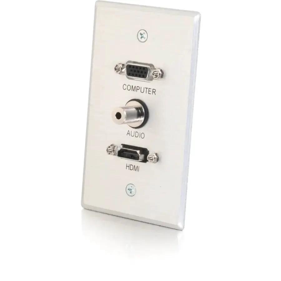 C2G 41034 Single Gang HDMI, VGA, and 3.5mm Audio Wall Plate - Brushed Aluminum by Legrand Group