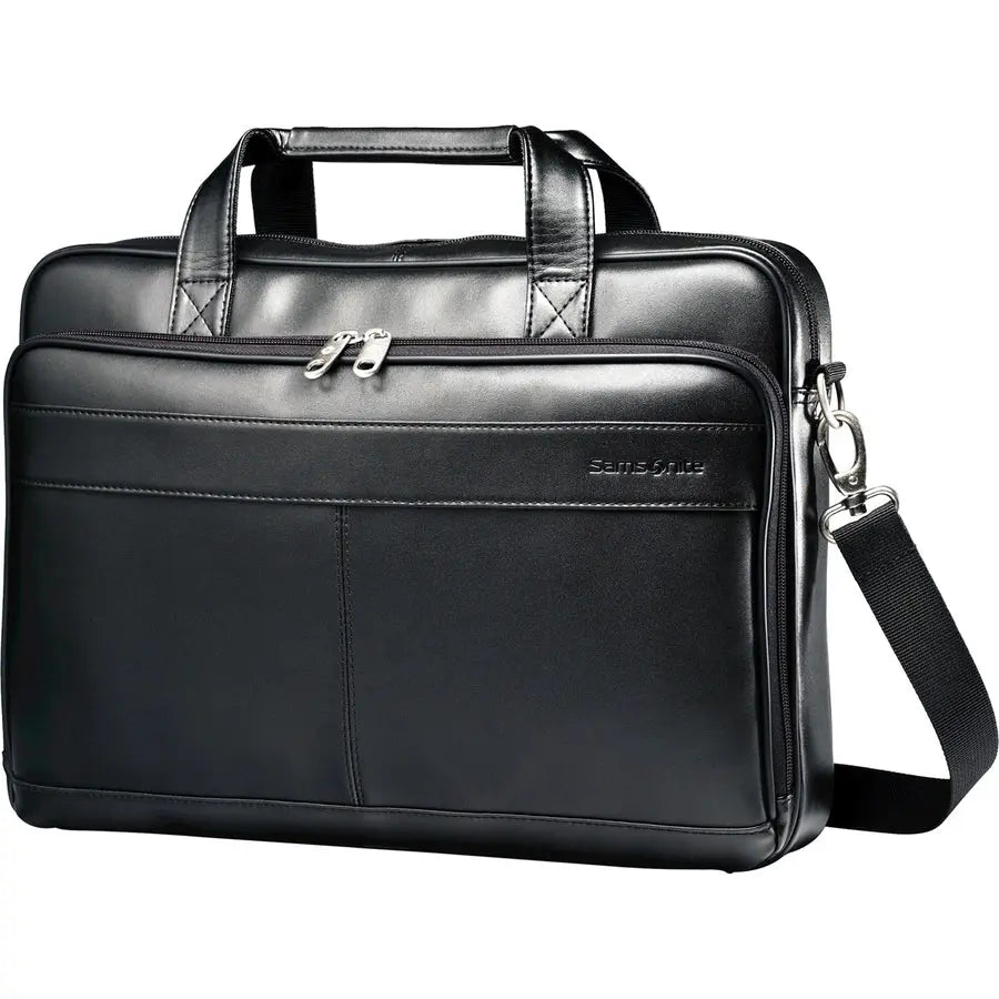 Samsonite Leather Slim Briefcase for 15.6-Inch Laptops - Black