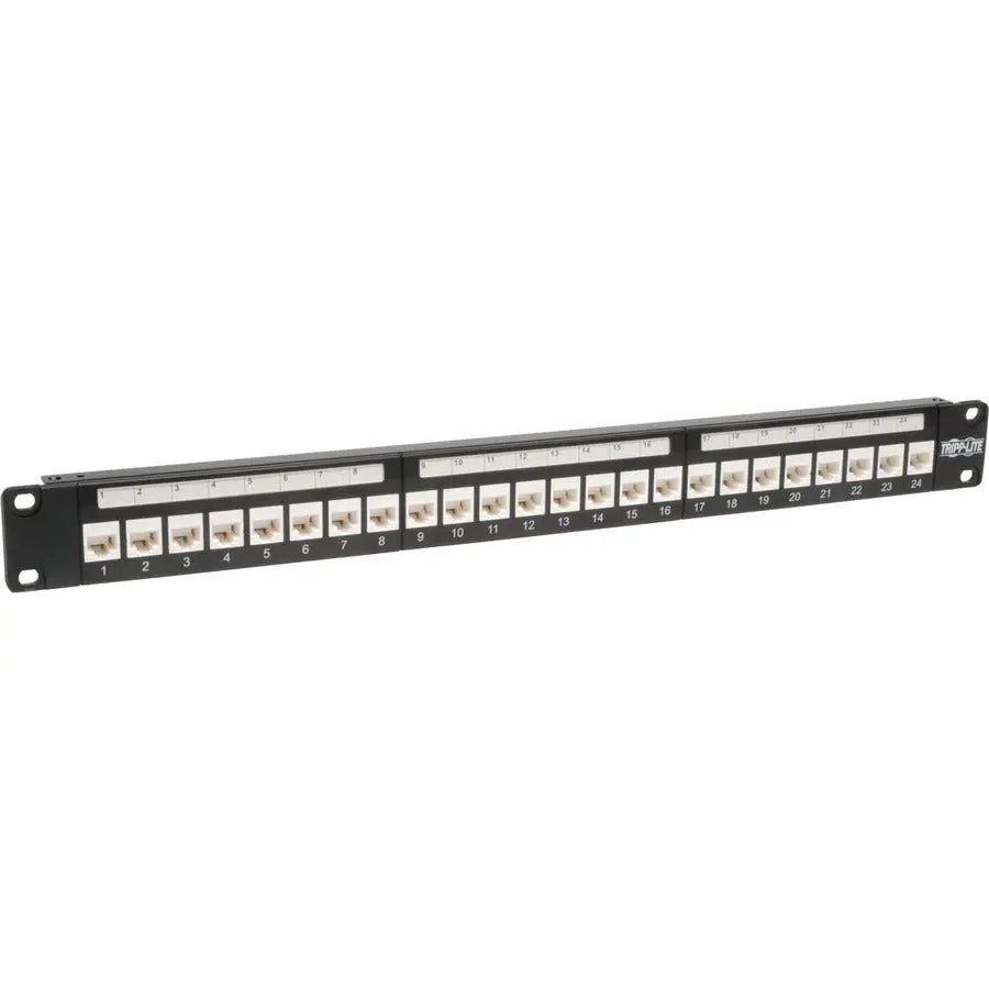 Eaton Tripp Lite Series 24-Port Cat6/Cat5 Low Profile Feed-Through Patch Panel, 1U Rack-Mount or Wall Mount - TAA Compliant