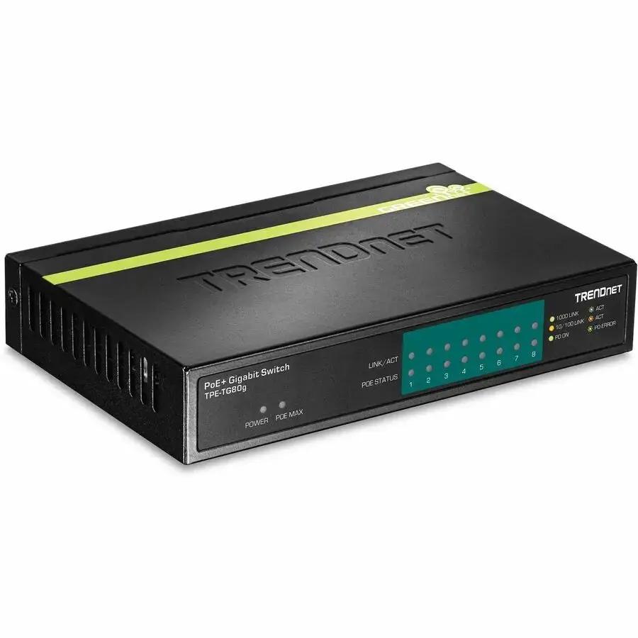 TRENDnet TPE-TG80g 8-Port Gigabit GreenNet PoE+ Switch for High Power Devices by TRENDnet