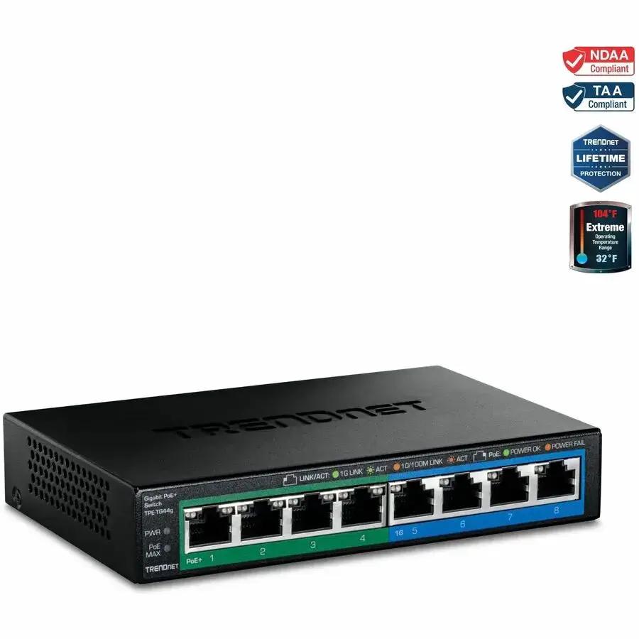 TRENDnet TPE-TG44g 8-Port Gigabit PoE+ Switch with 4 PoE+ and 4 Non-PoE Ports by TRENDnet