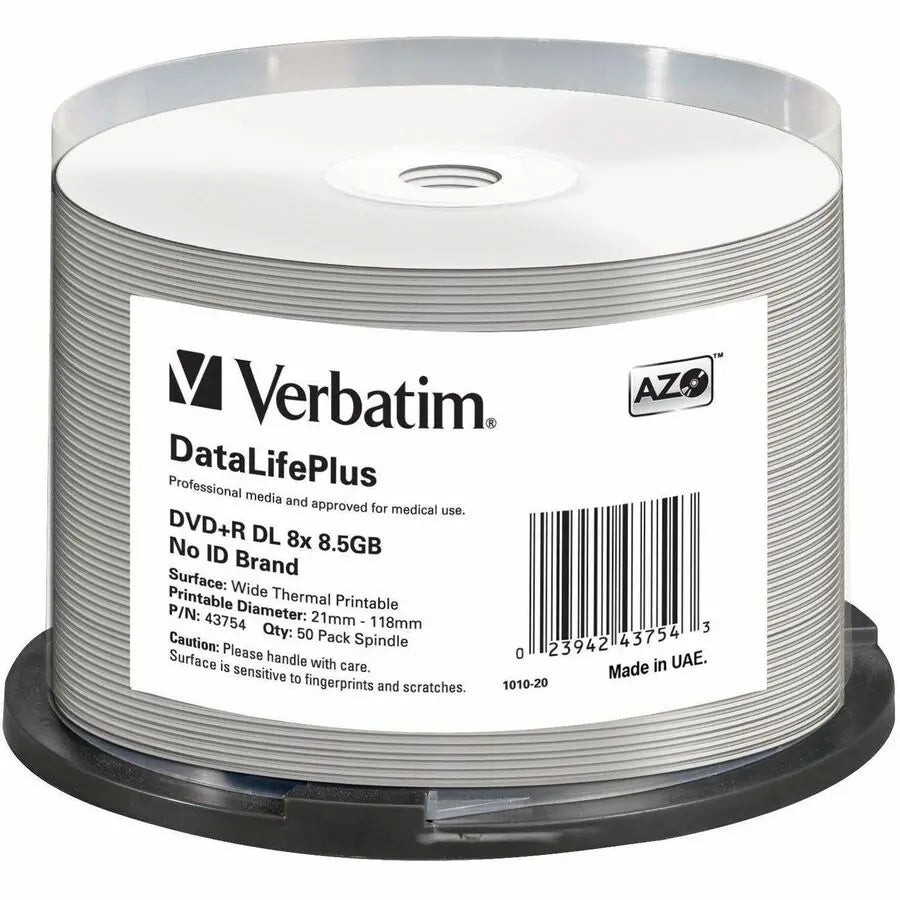 Verbatim DataLifePlus DVD+R Double Layer 8.5GB 8X Printable Discs - 50 Pack Spindle