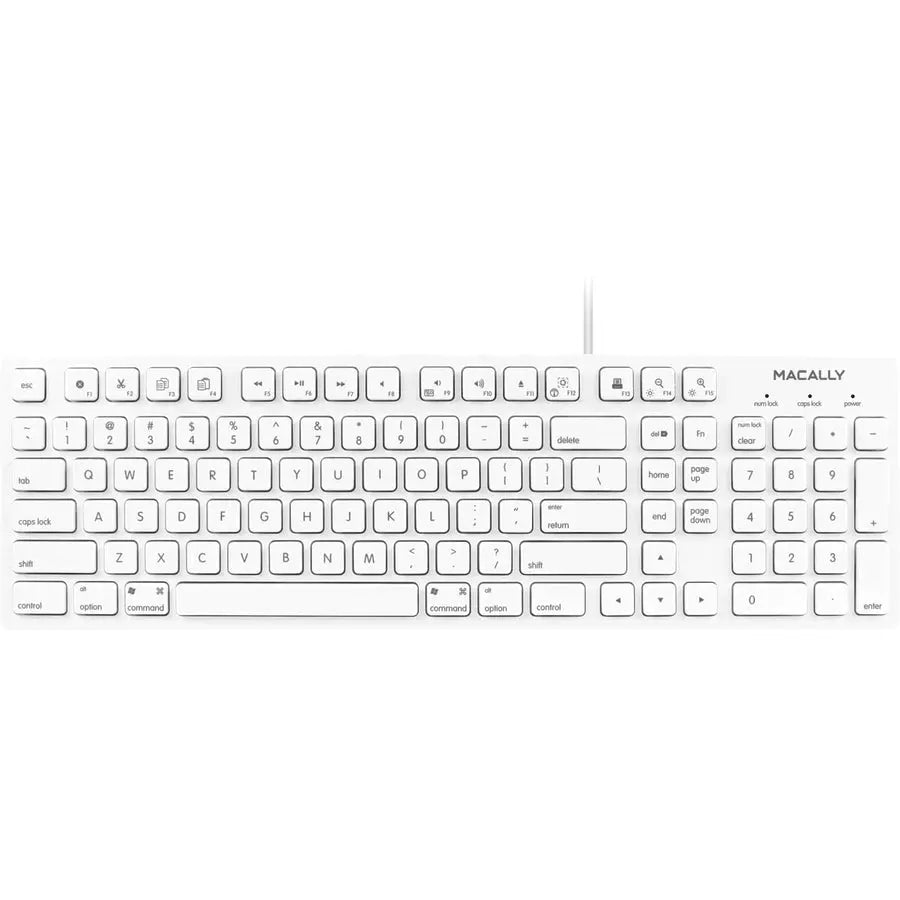 Macally 103-Key Full-Size USB Keyboard with Shortcut Keys – White, Swiss Design