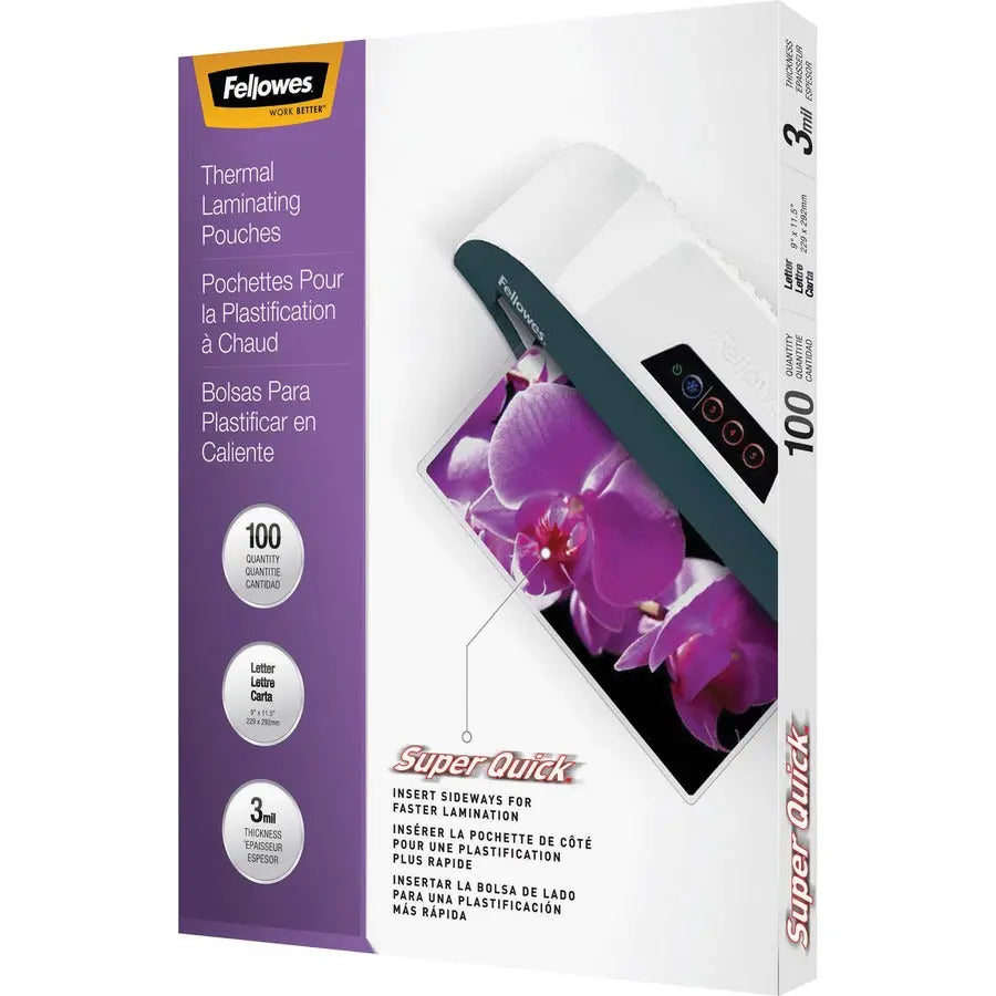 Fellowes Glossy SuperQuick Pouches - Letter Size, 3 Mil, 100 Pack