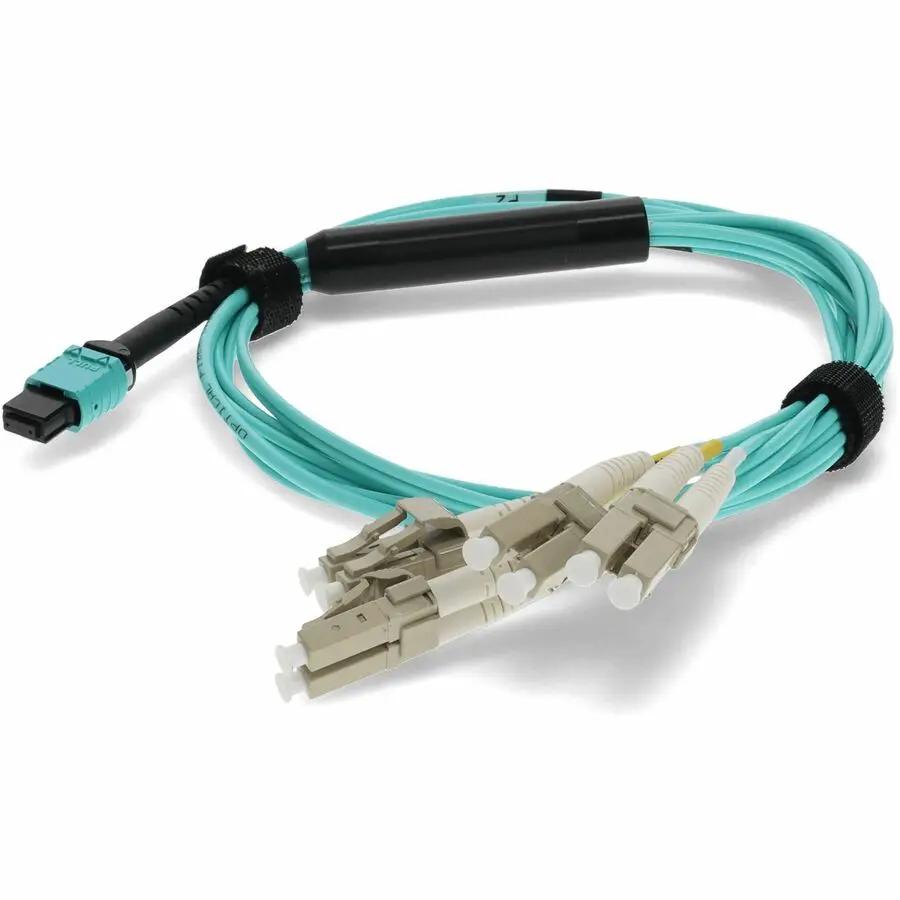 AddOn 5m MPO Female to 4xLC Male OM3 Fiber Fanout Cable - Aqua Riser-Rated Network Cable by ADDON
