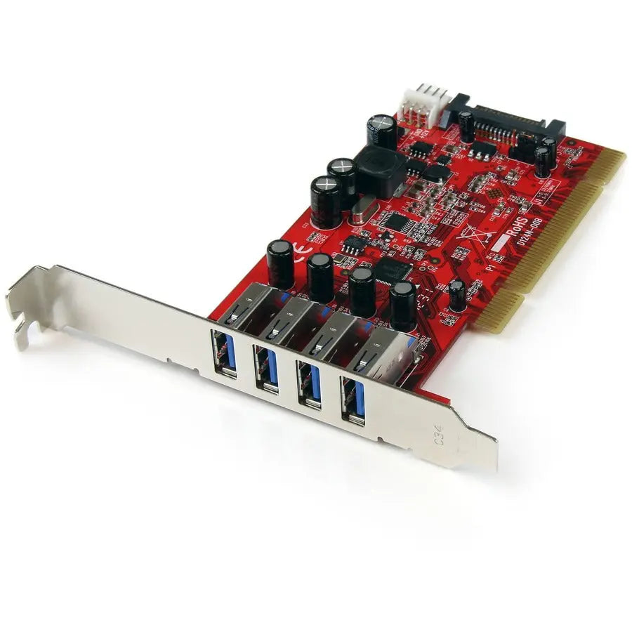 StarTech.com PCIUSB3S4 4-Port PCI to USB 3.2 Gen 1 Expansion Card with SATA Power for Legacy Systems