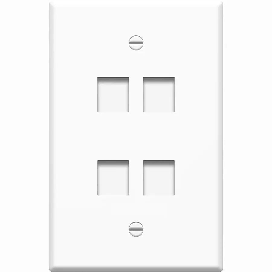 4XEM 4 Port/Outlet RJ45 Cat5/Cat6 Ethernet Wall Plate (White) - Durable Public Sector Network Solution