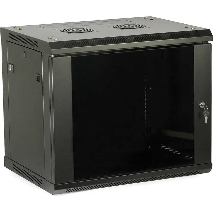 4XEM 9U Wall Mounted Server Rack Cabinet with Tempered Glass Door and Cable Management