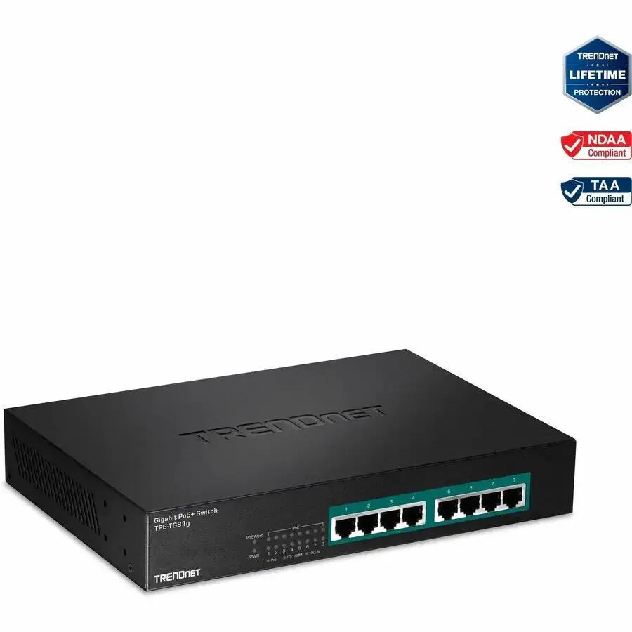 TRENDnet TPE-TG81g 8-Port Gigabit GREENnet PoE+ Switch with Rack Mount - 110W Power Budget by TRENDnet
