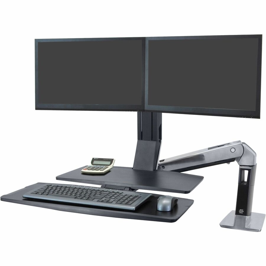 Ergotron WorkFit-A Dual Workstation Desk Mount with Worksurface - Polished Aluminum