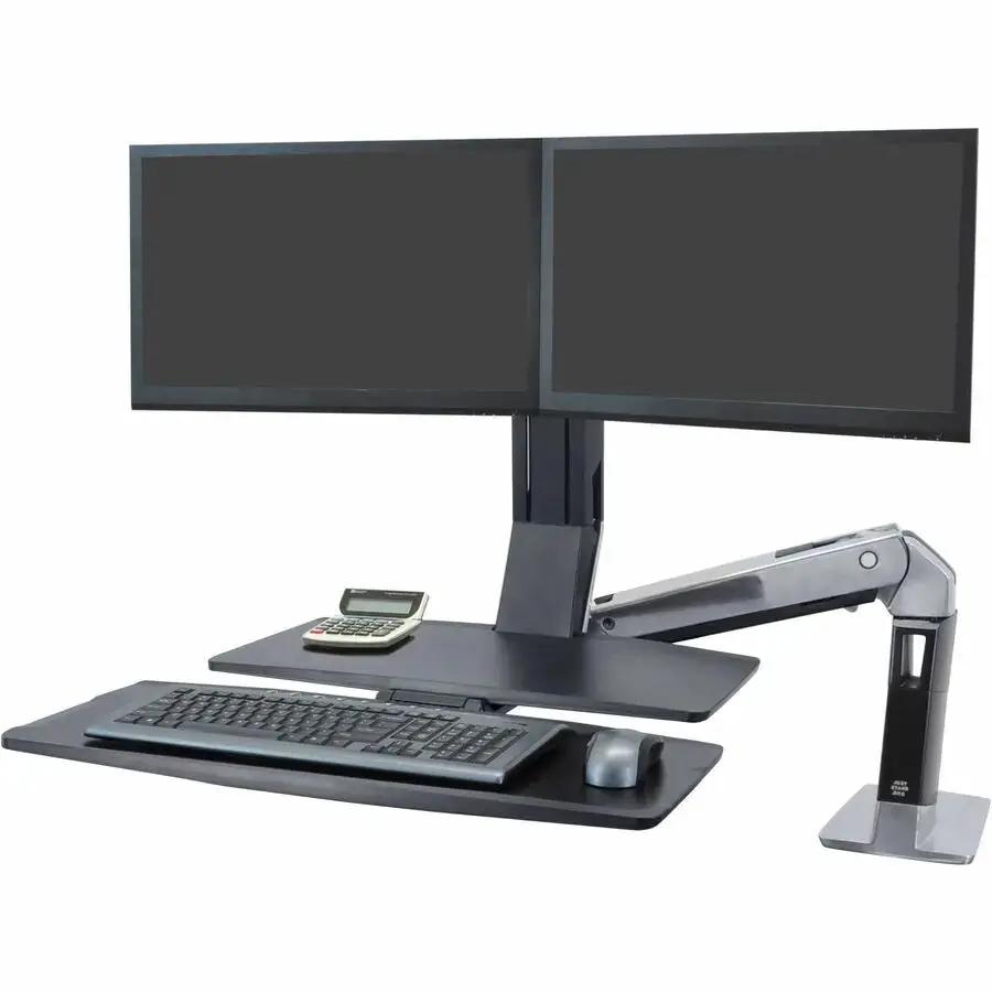 Ergotron WorkFit-A Dual Workstation Desk Mount with Worksurface - Polished Aluminum by Ergotron, Inc