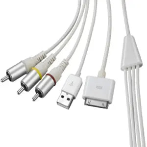 4XEM 30-Pin To RCA Composite AV Adapter for iPhone, iPod, iPad - USB Charging Included