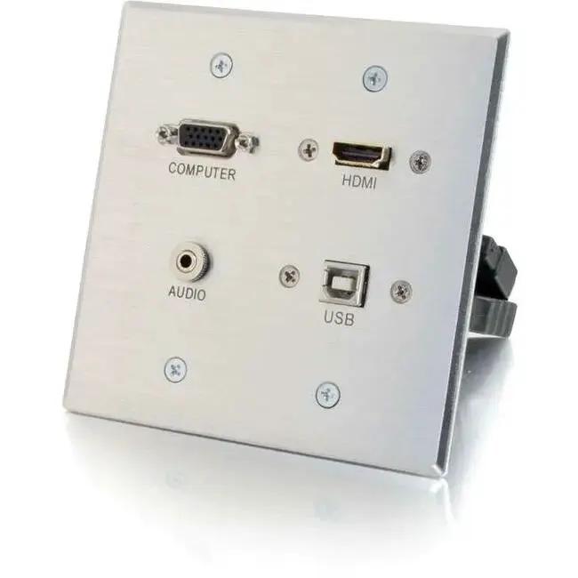 C2G HDMI, VGA, 3.5mm Audio and USB Pass-Through Wall Plate - Double Gang, Aluminum by Legrand Group