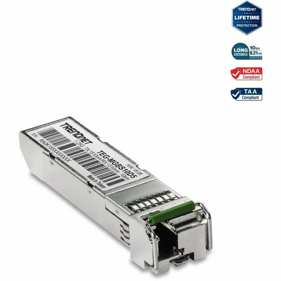 TRENDnet TEG-MGBS10D5 SFP Dual Wavelength Single Mode LC Module (10 km) for Long-Distance Fiber Optic Connections by TRENDnet