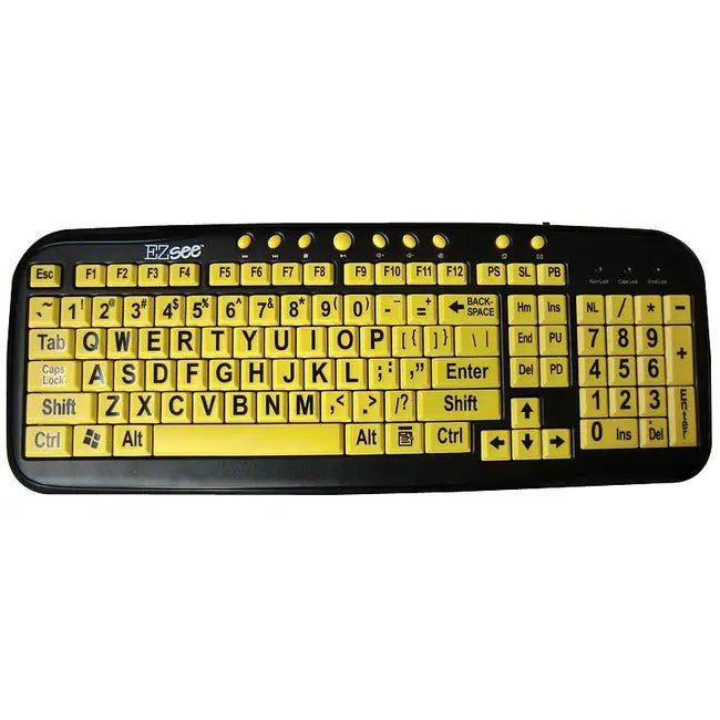 DataCal Ezsee Low Vision Keyboard with Large Print Yellow Keys, Model CD-1038