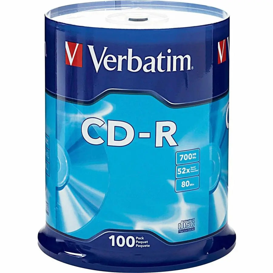 Verbatim America LLC CD-R 700MB 52X with Branded Surface – 100 Pack Spindle