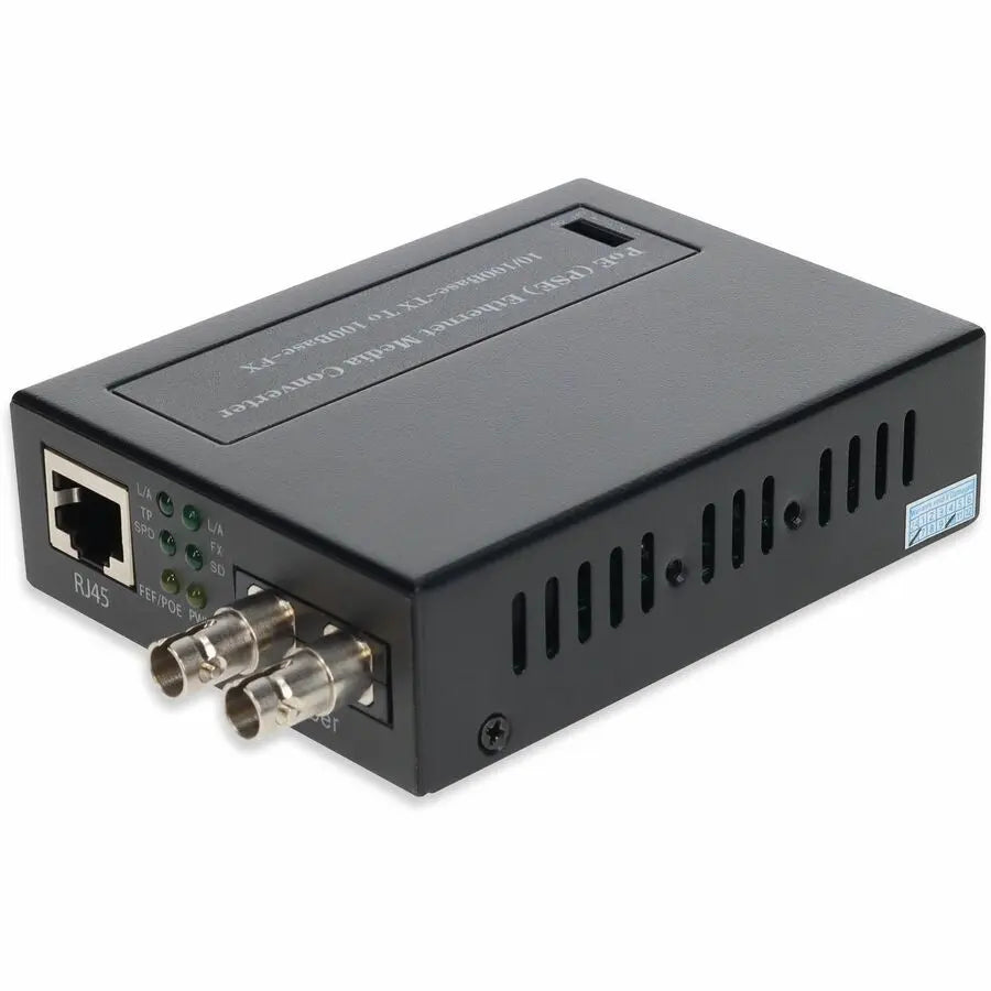 AddOn 10/100Base-TX (RJ-45) to 100Base-FX (ST) Multi-Mode Fiber Media Converter with PoE - 2 km Range