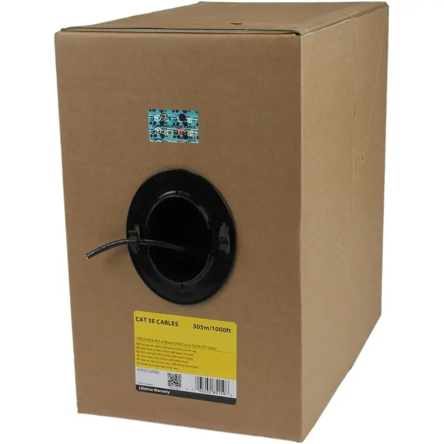 StarTech.com WIR5ECMRBK 1000 ft Bulk Cat5e Riser Ethernet Cable - Black, TAA Compliant