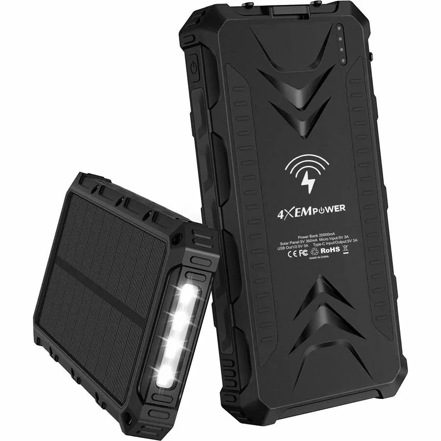 4XEM Portable Solar Charger with 20000mAh Power Bank and Multiple Charging Options