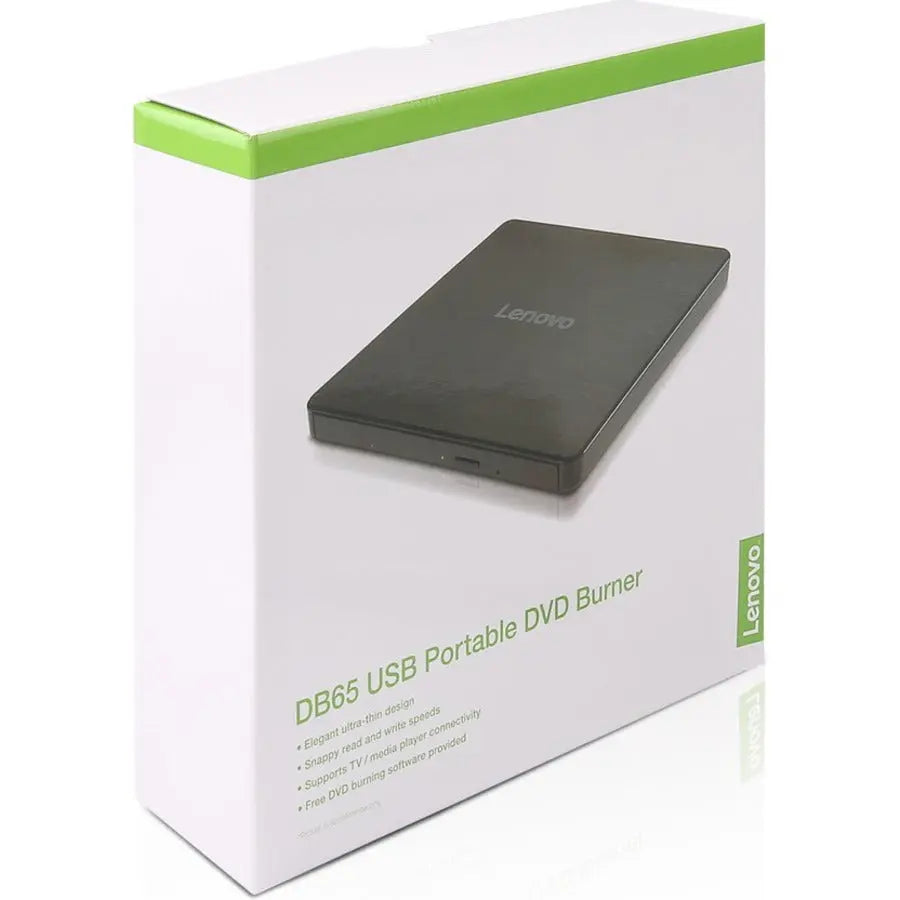 Lenovo Slim DVD Burner DB65 Portable External DVD Drive with High-Speed USB 2.0 and Software Support