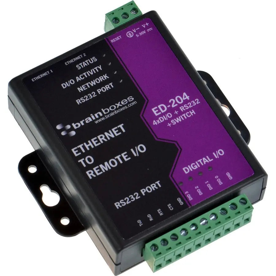 Brainboxes ED-204 Ethernet to Digital IO and RS232 Serial Port with Ethernet Switch