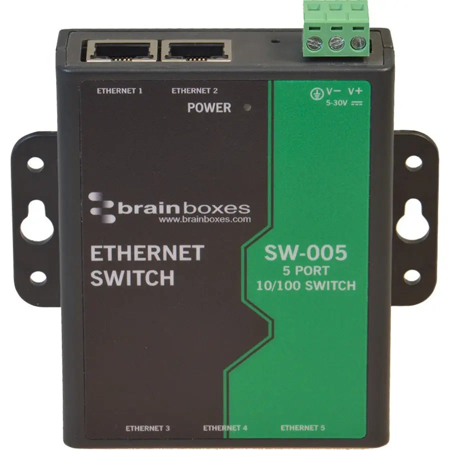 Brainboxes SW-005 5 Port Unmanaged Ethernet Switch - Wall Mountable, Power +5V to +30V DC