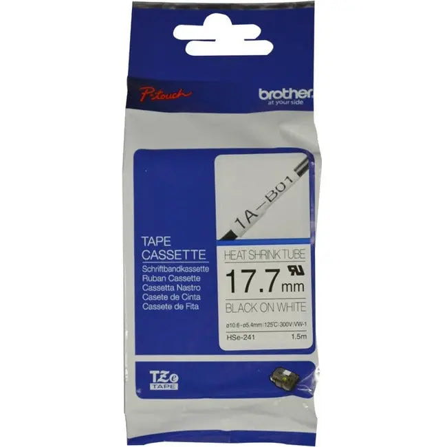 Brother HSE241 Wire & Cable Label - Heat Shrink Tubing for 5.4-10.6mm Diameter, 1.5m Length, Black on White