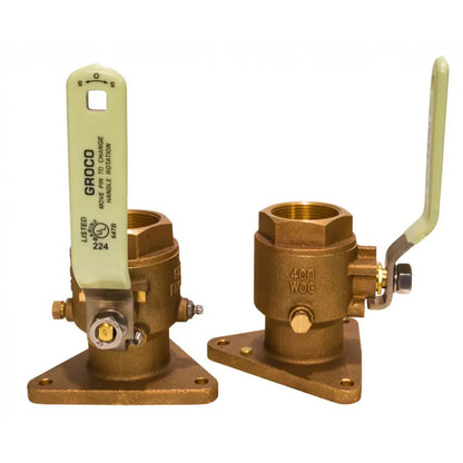 GROCO 2-1/2 inch Bronze Tri-Flanged Ball Valve/Seacock with Reversible Handle