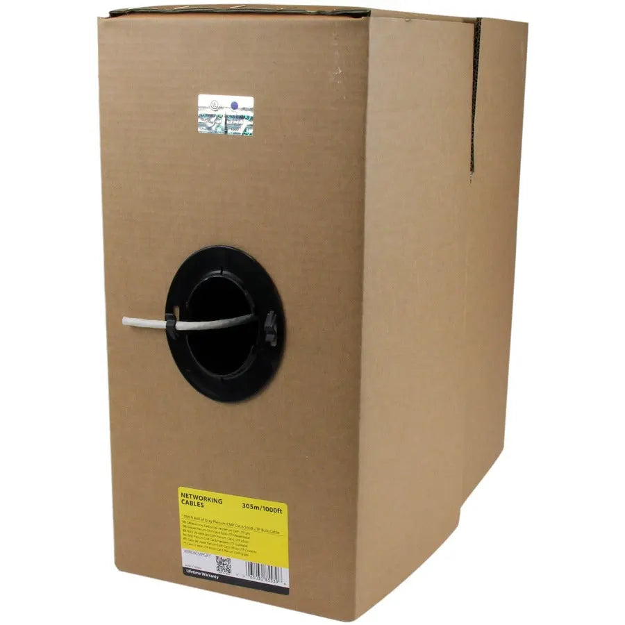 StarTech.com Bulk Cat 6 Ethernet Cable - 1000 ft. - Solid - CMP/FT6 Plenum Fire Rating - ETL Verified - Gray - TAA Compliant