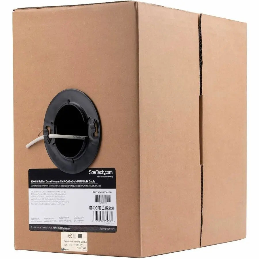 StarTech.com Bulk Cat 5e Ethernet Cable - 1000 ft. - Solid - Plenum CMP - Gray - TAA Compliant
