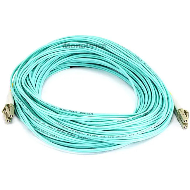 Monoprice Fiber Optic Network Cable Part 7623 - Green Aqua LC Male Connector for High-Speed Data Transmission