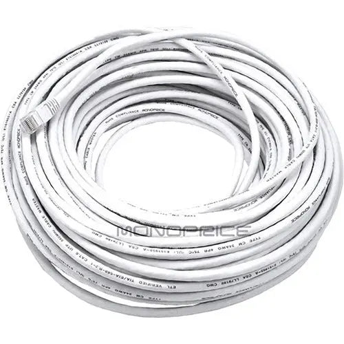 Monoprice 100FT 24AWG Cat6 Ethernet Cable - White, 550MHz UTP Network Cable with Gold-Plated RJ-45 Connectors