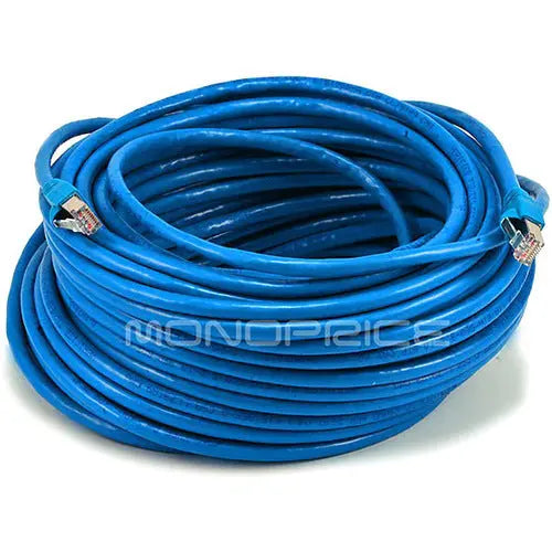 Monoprice 100FT Cat6A Ethernet Network Cable - 24AWG, 500MHz, STP, Blue