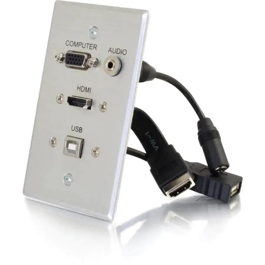 C2G HDMI, VGA, 3.5mm Audio and USB Pass-Through Single Gang Wall Plate - Aluminum by Legrand Group