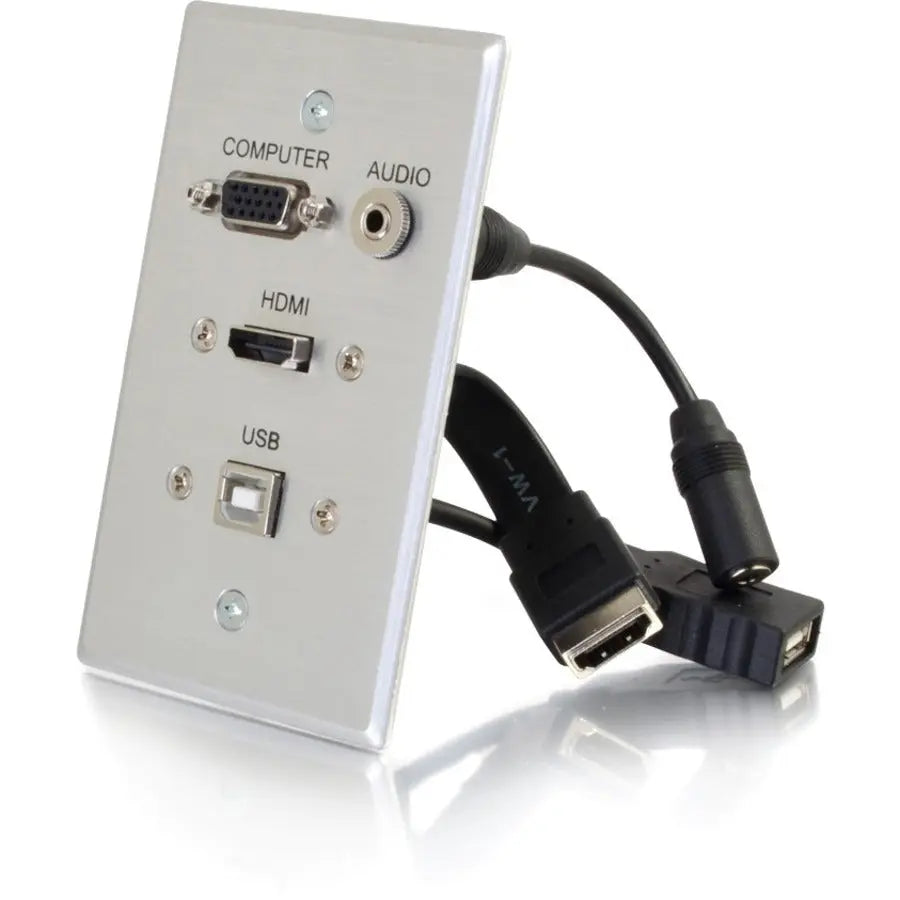 C2G HDMI, VGA, 3.5mm Audio and USB Pass-Through Single Gang Wall Plate - Aluminum by Legrand Group
