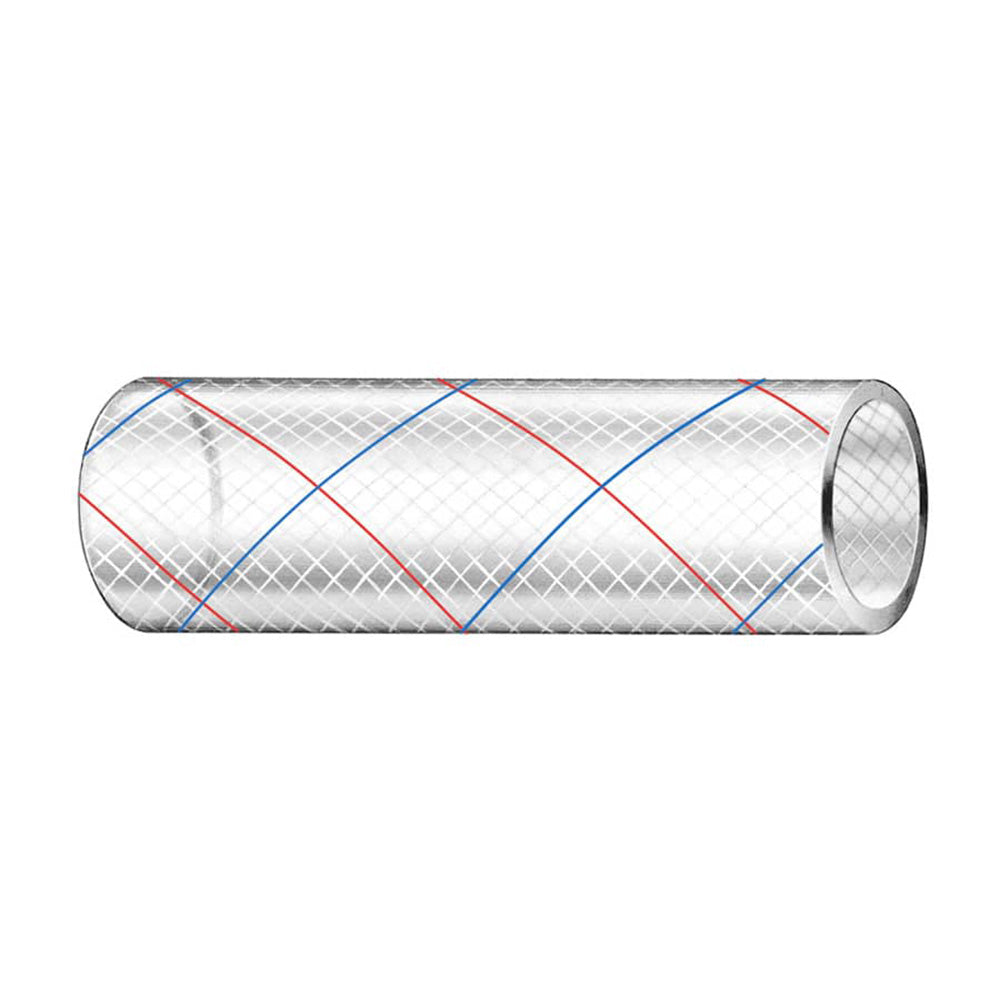 Trident Marine 3/8 Inch x 50 Feet Clear Reinforced PVC Hose Tubing with Red & Blue Tracer