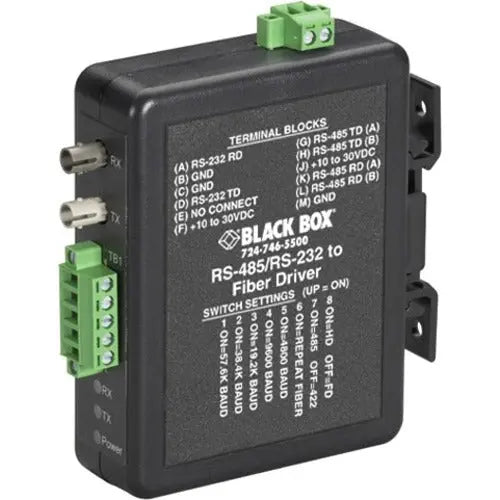 Black Box Industrial DIN Rail RS-232/RS-422/RS-485 to Fiber Driver MED101A