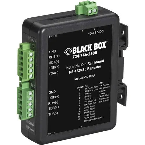 Black Box ICD107A RS-422/RS-485 Industrial DIN Rail Repeater for Signal Extension and Isolation