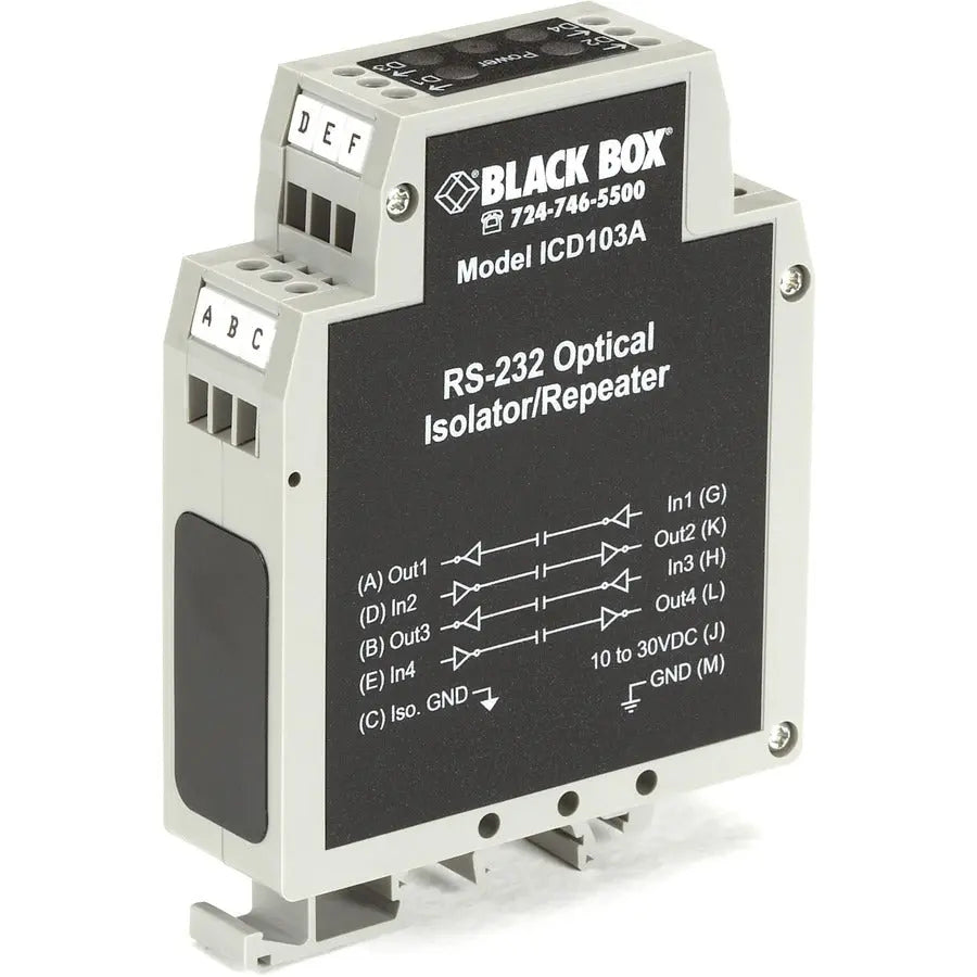 Black Box ICD103A DIN Rail RS-232 Signal Repeater with Opto-Isolation