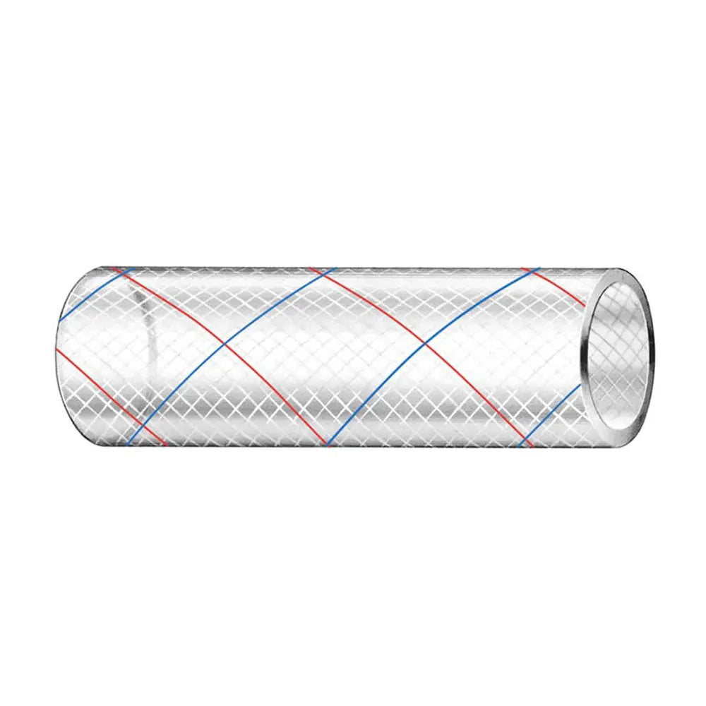Trident Marine 1 Inch x 50 Feet Clear Reinforced PVC Hose Tubing with Red & Blue Tracer