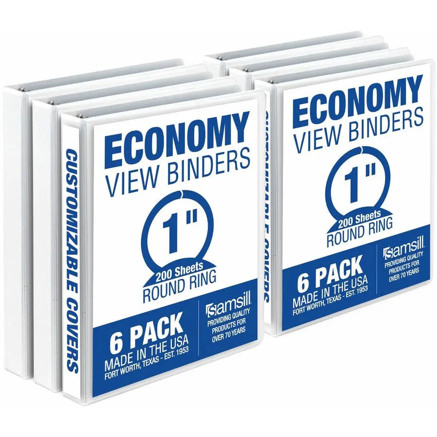 Samsill Economy 1 Inch 3-Ring Binder with Clear Overlays – White, Made in USA (Model I08537)
