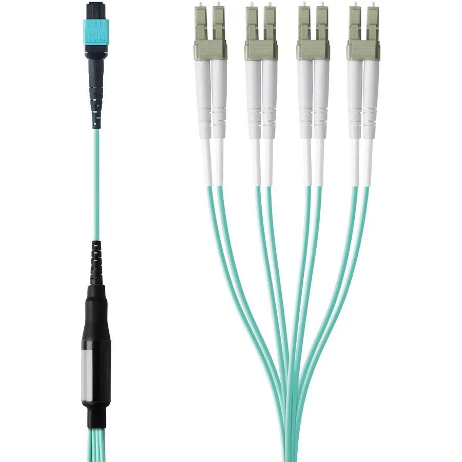 Belkin MTP to LC Fiber Optic Cable, 40GB Aqua Multimode OM3, 8 LC Connectors, Plenum Rated