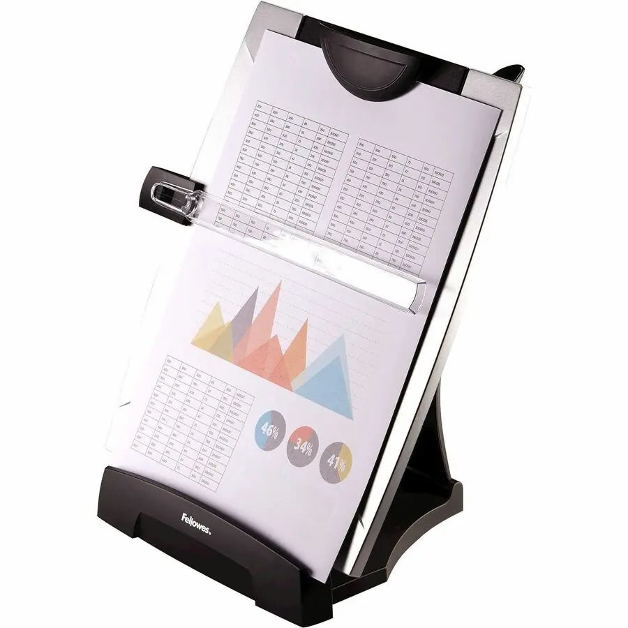 Fellowes Office Suites Desktop Copyholder with Memo Board – Adjustable, 3-in-1 Document Holder and Clipboard in Silver