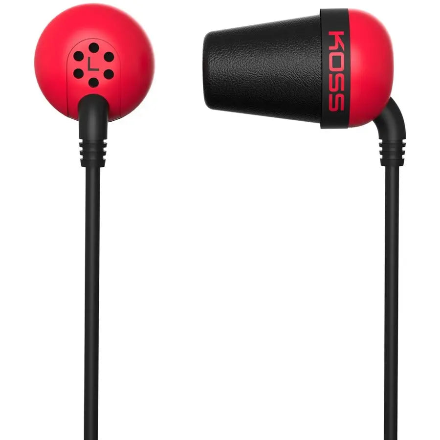 Koss Plug Earphone – Model PLUG R – Red in-ear stereo headphones with noise isolation