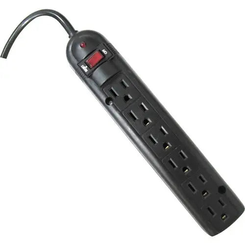 Weltron WSP-600PLF-6BK 6-Outlet Black Plastic Surge Protector with 6 ft Cord